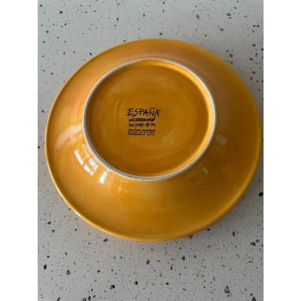 ESPAÑA Hand-Painted Collection Yellow Ceramic Dinner Serving Plates Lot of 2